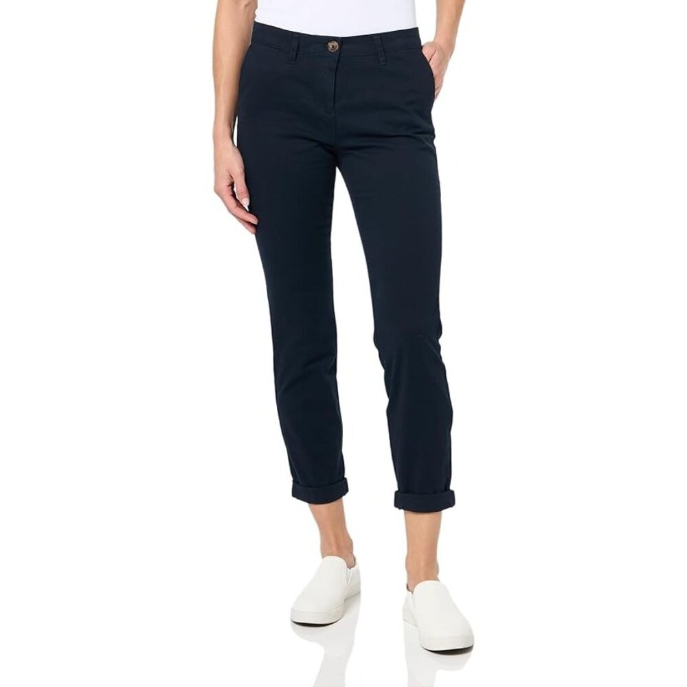 Nautica Jeans Chino Pants Women 12 Stretch Roll Down Cuff Ankle Flat Front Navy